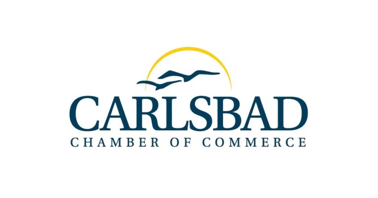 Logo for the Carlsbad Chamber of Commerce featuring stylized birds, a yellow sun, and the organization's name in blue text. Lovely Baby Photography, 2185 Faraday Ave suite 110, Carlsbad, CA 92008, +1 760-271-0725